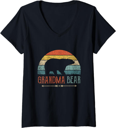 Womens Grandma Bear Funny Gift Grandmother Grandma V-Neck T-Shirt