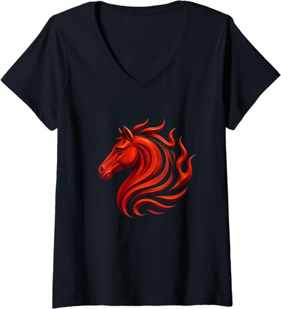 Fire Horse Zodiac Chinese New Year Party Supplies Womens Fire Horse Chinese Zodiac Symbol 2026 Lunar New Year V-Neck T-Shirt