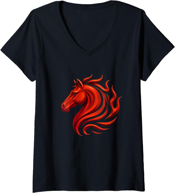 Fire Horse Zodiac Chinese New Year Party Supplies Womens Fire Horse Chinese Zodiac Symbol 2026 Lunar New Year V-Neck T-Shirt - Black