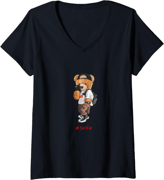 Bahaa's Tee Womens Men's Women's Kids Teddy Bear Graphic Cool Designs Funny V-Neck T-Shirt - Black