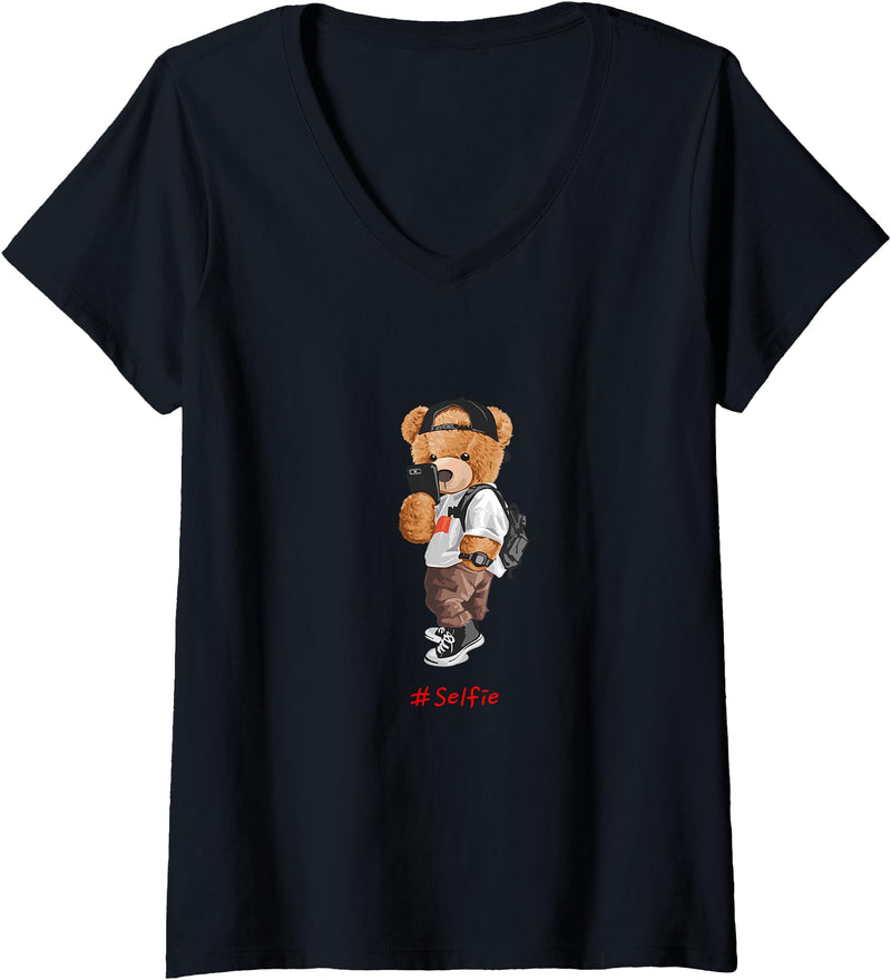 Bahaa's Tee Womens Men's Women's Kids Teddy Bear Graphic Cool Designs Funny V-Neck T-Shirt - Black