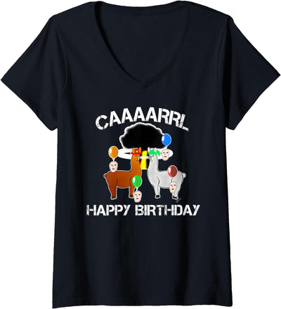 llama shirt collection by Jean Olivier Womens funny llama with hats lama with hat carl funny birthday V-Neck T-Shirt