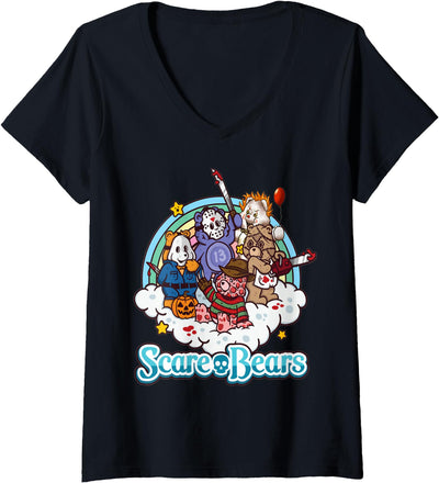 Womens Scare Bears Halloween Party Scary V-Neck T-Shirt