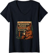 Funny Bear Woods Vintage Art Women's I Wish A Bish Woods Funny Bear Vintage Design V-Neck T-Shirt - Black