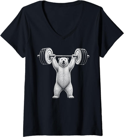 Women's Polar Bear Gym Deadlift Workout Weightlifting V-Neck T-Shirt