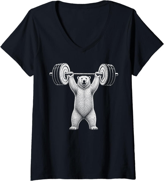 Funny Polar Bear Fitness Meme Women's Polar Bear Gym Deadlift Workout Weightlifting V-Neck T-Shirt - Black