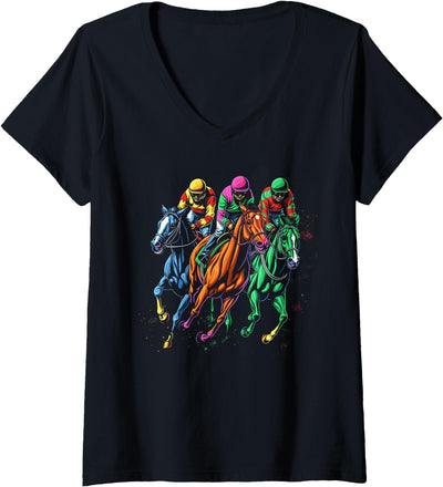 Horse Racing Derby Party Supplies & Derby Clothing Womens Vintage Horse Racing Painting Horse and Derby Lovers V-Neck T-Shirt
