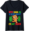 Cute Cartoon Bear Matching Family Outing for Kids Womens We're Going on a Bear Hunt I'm Not Scared Playful Kids Cute V-Neck T-Shirt - Black