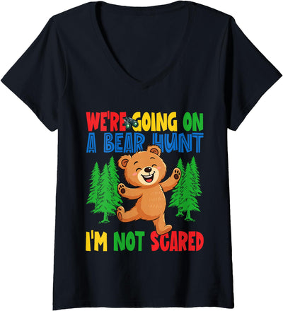 Womens We're Going on a Bear Hunt I'm Not Scared Playful Kids Cute V-Neck T-Shirt
