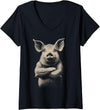 DesignerZoo by FarmThreads Womens A Pig On A V-Neck T-Shirt - Black