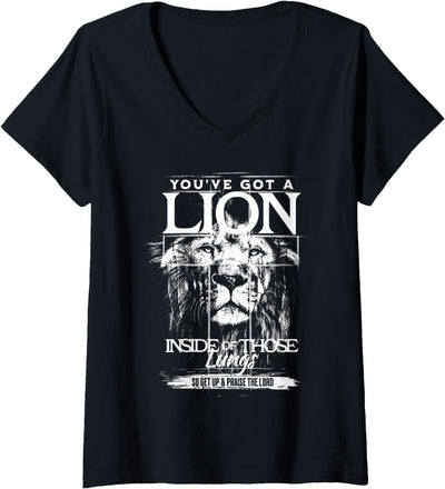 Womens You've Got a Lion Inside of Those Lungs Praise the Lord V-Neck T-Shirt