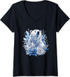 Arctic Polar Bear Crystal Flowers Nature Women's Majestic Arctic Polar Bear with Ice Flowers Fantasy V-Neck T-Shirt - Black