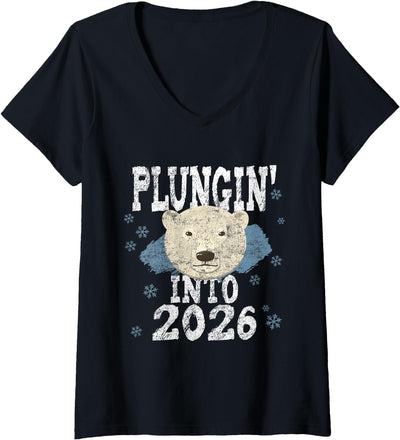 Take The Plunge Designs Womens Polar Bear Plunge - Plungin' Into 2026 New Year Cold Water V-Neck T-Shirt