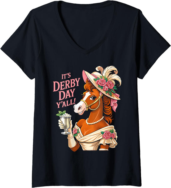 Funny Horse Talk Derby To Me Outfit Men Women Women's Horse Racing It's Derby Day Yall KY Derby Horse 2026 V-Neck T-Shirt - Black