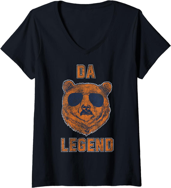 Trendy Apparel Womens Da Legend Cool Bear V-Neck T-Shirt - Black