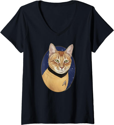 Womens Star Trek Captain Cat Kirk V-Neck T-Shirt