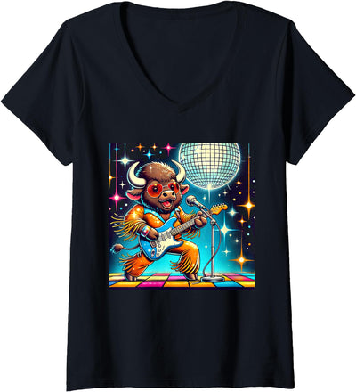 Cow Aesthetic Buffalo Disco V-Neck T-Shirt