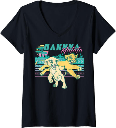 Womens Disney Lion King Retro Simba & Nala 90s Hakuna Matata V-Neck T-Shirt