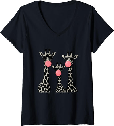 Women's Funny Giraffes with Chewing Gum for Humorous People V-Neck T-Shirt