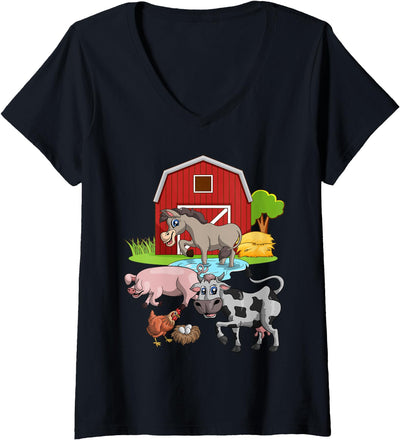 Womens Donkey Pig Chicken Cow Agriculture Farm Animal V-Neck T-Shirt