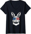 Women's American Bunny USA Pride Rabbit V-Neck T-Shirt in Black
