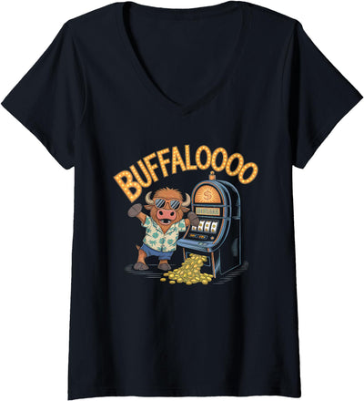 Cow Lucky Buffalo Casino Slot Machine Gambling V-Neck T-Shirt