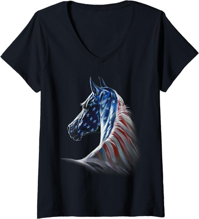 Patriotic Horse American Flag Vintage Horses Womens America Horses - Patriotic Horse American Flag Vintage V-Neck T-Shirt