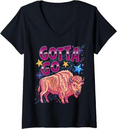 Bison Meme Cute Western Summer Funny Gotta Go Buffalo V-Neck T-Shirt