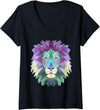 Lion Shirts JG Womens Lion Face Shirt Cool Zoo Animals V-Neck T-Shirt - Black