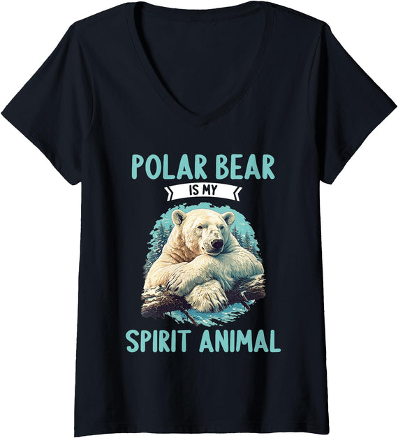 Polar Bears Polar Bear Lovers Shop Womens Polar Bears Polar Bear is my spirit animal V-Neck T-Shirt - Black
