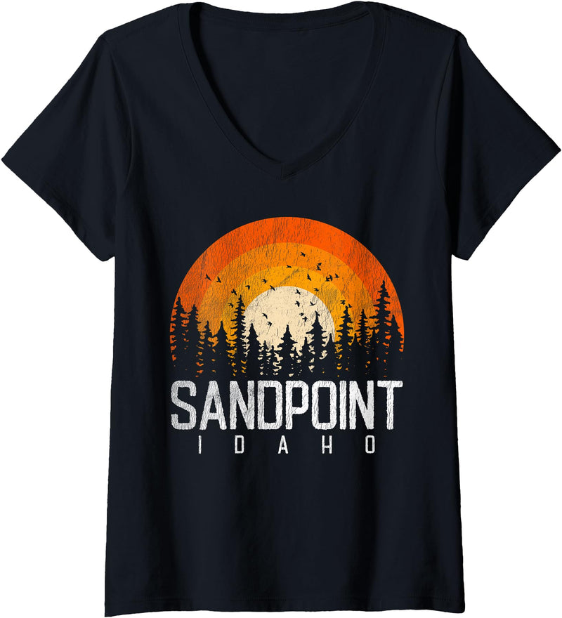 Womens Sandpoint Idaho ID Shirt Retro Vintage 70s 80s 90s Gift V-Neck T-Shirt - Black