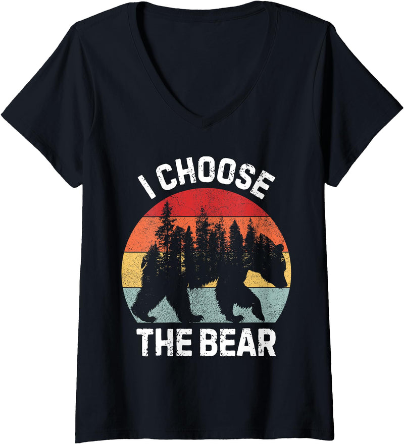 Does Not Bear Thinking About Womens I Choose The Bear V-Neck T-Shirt - Black