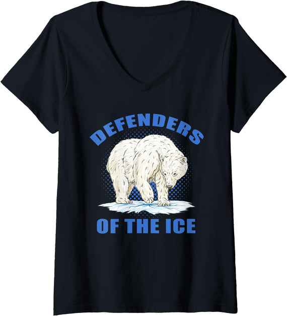 Polar Bear Apparel Women's Defenders of The Ice Polar Bear Lover V-Neck T-Shirt - Black