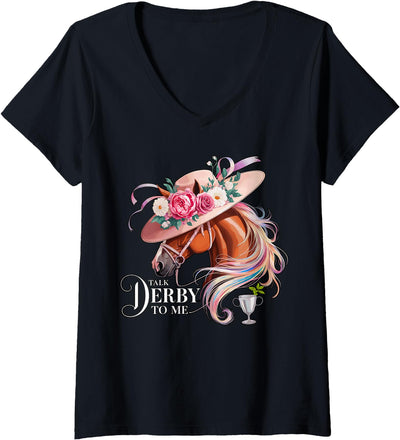 Magical and Funny Horse lover Gifts Womens Talk Derby to me Derby Day Horse Racing V-Neck T-Shirt