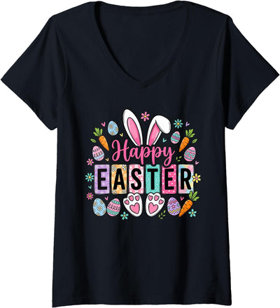 Happy Easter Bunny Ears and Paws V-Neck