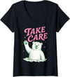 Cute Kawaii Classic Goodbye Childrens Rhyming Game Women's Take Care Polar Bear Happy Funny Last Day of School Summer V-Neck T-Shirt - Black