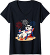 Polar Bear Patriotic Happy Beach Paws Co Women's 4th of July Polar Bear Happy Beach Patriotic Animal Lovers V-Neck T-Shirt - Black
