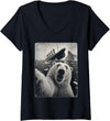 Women's Titanic Sinking Polar Bear Selfie Funny V-Neck T-Shirt - As Pictured