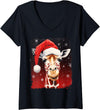Noah&Friends Womens Giraffe Christmas V-Neck T-Shirt - Black