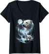 Vintage 90s Moon Polar Bear Lover Women's Polar Bear Howling at Moon 90's Retro V-Neck T-Shirt - Black