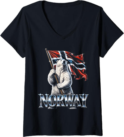 Women's Norway Polar Bear Flag Nordic Pride V-Neck T-Shirt