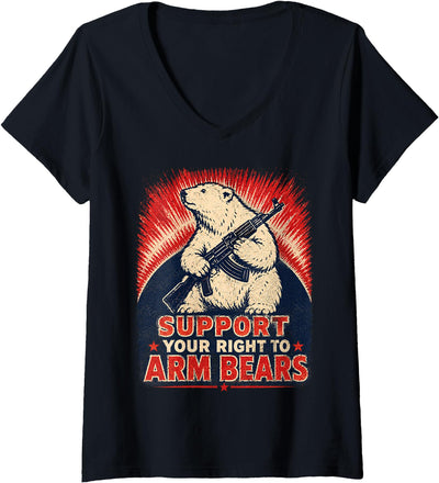 Women's Right to Arm Bears Polar Bear Gun Rights Pun Humor V-Neck T-Shirt