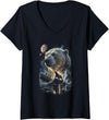 Women's Titanic Polar Bear Howling Moon Iceberg V-Neck T-Shirt - As Pictured
