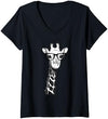 Giraffe with Glasses Zoo Animal Women's Giraffe with Glasses for Zoo Animal Lovers V-Neck T-Shirt - Navy Blue