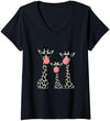 Women's Funny Giraffes with Chewing Gum for Humorous People V-Neck T-Shirt - Navy Blue