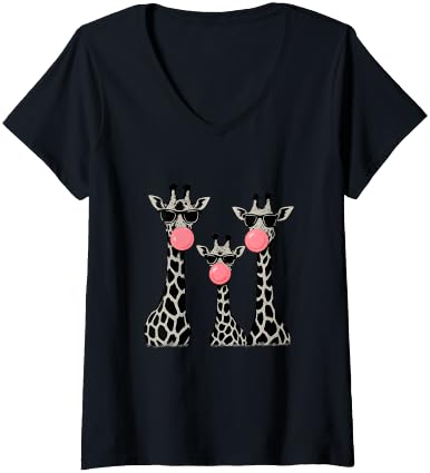 Women's Funny Giraffes with Chewing Gum for Humorous People V-Neck T-Shirt