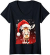 Noah&Friends Womens Giraffe Christmas V-Neck T-Shirt - Navy Blue