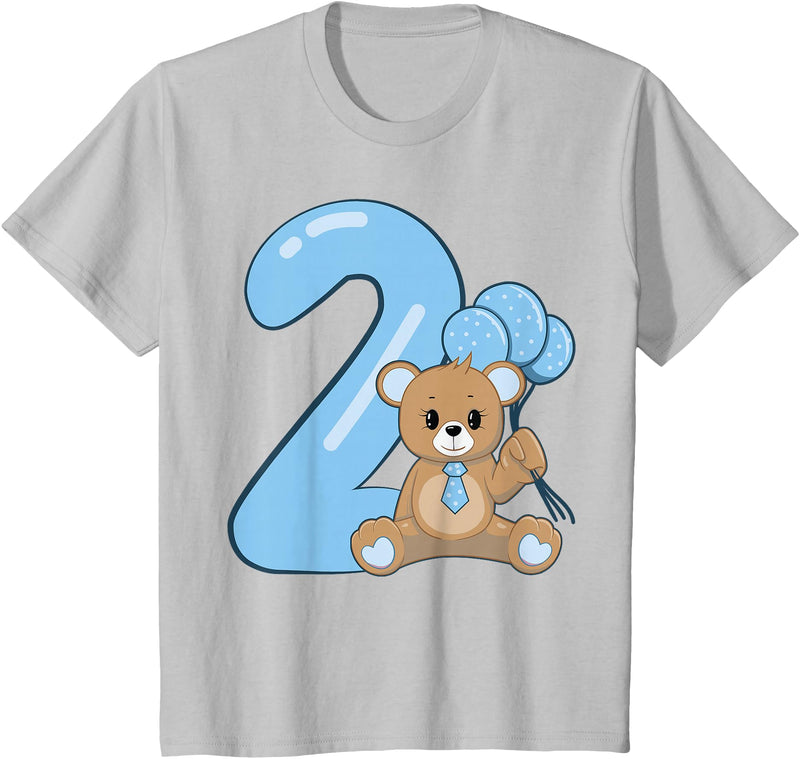 Teddy Bear Cute Birthday Party balloons Apparel Kids Teddy Bear Cute 2nd Birthday Boy balloons birthday Party T-Shirt - Silver Grey