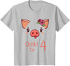Girls Cute Pig Birthday Designs Co. 4th Birthday Pig Outfit Pig Face Gift 4 year old Girl Boy T-Shirt - Silver Grey