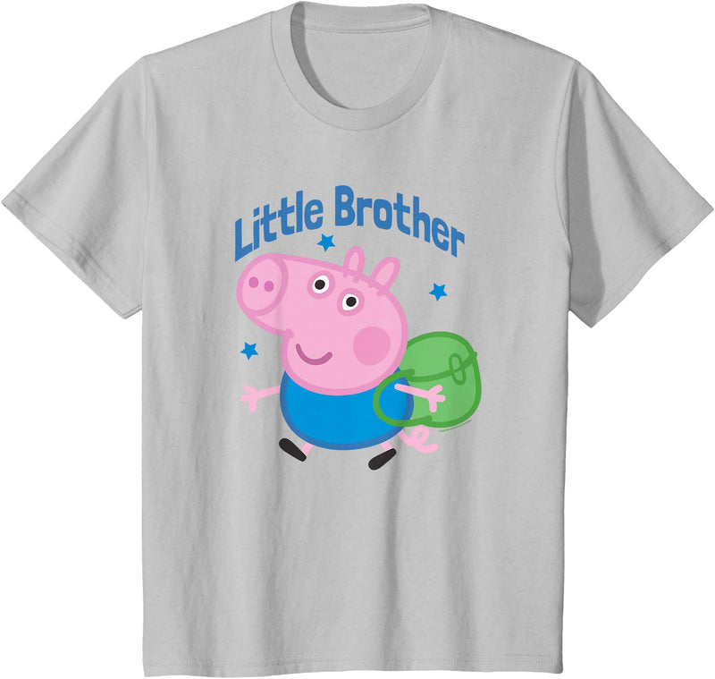 Kids Peppa Pig George Pig Little Brother Backpack T-Shirt - Silver Grey